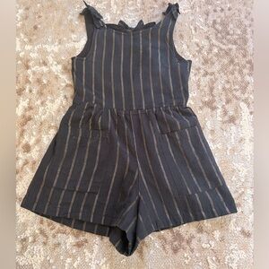 cupcakes & cashmere Kids Romper in Black with Gold Stripes